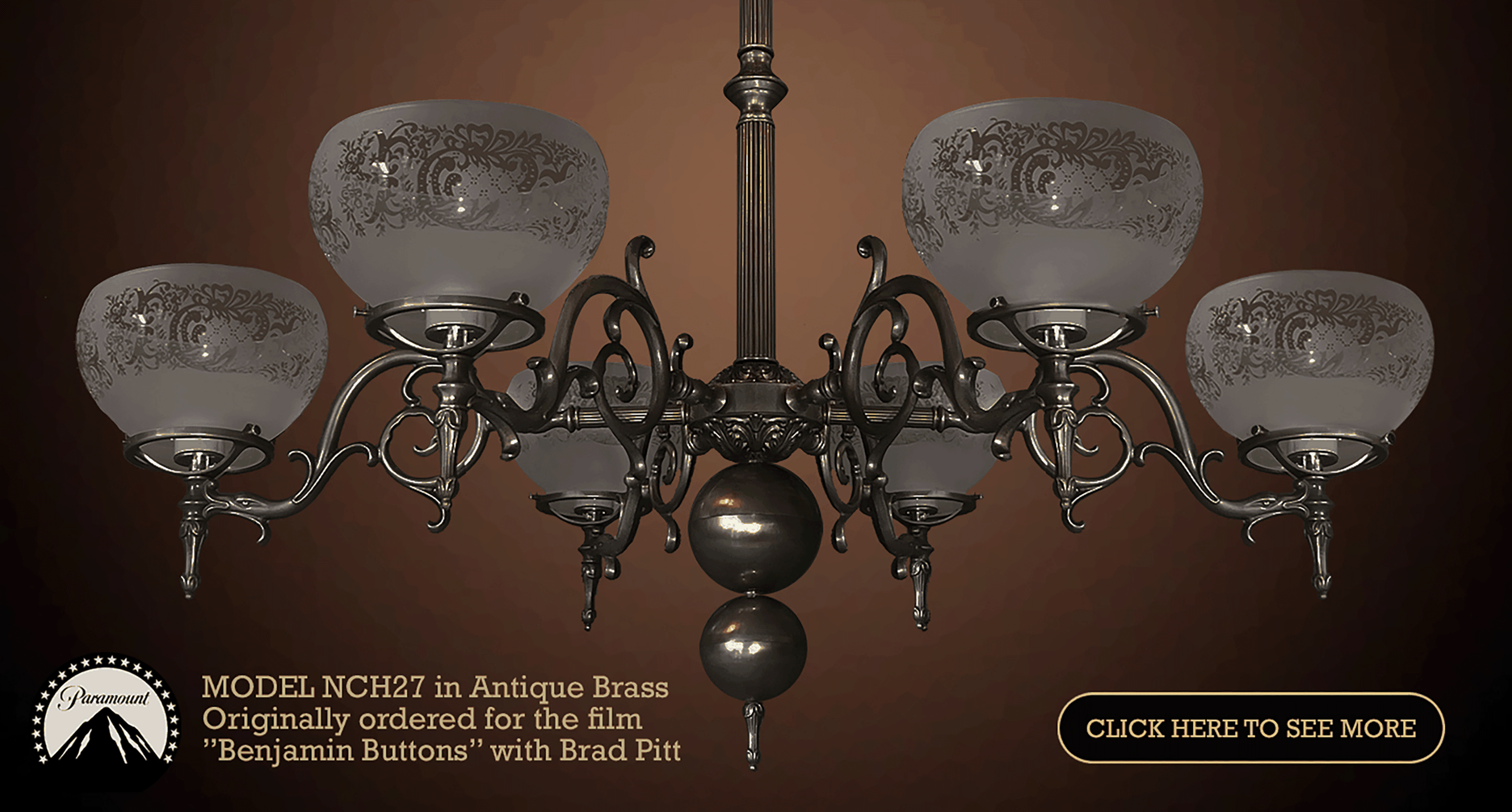 CLC Chandelier Model NCH27 is one of our most popular antique lighting fixtures, originally ordered by Paramount Pictures for their feature film "The Curious Case of Benjamin Button" with Brad Pitt